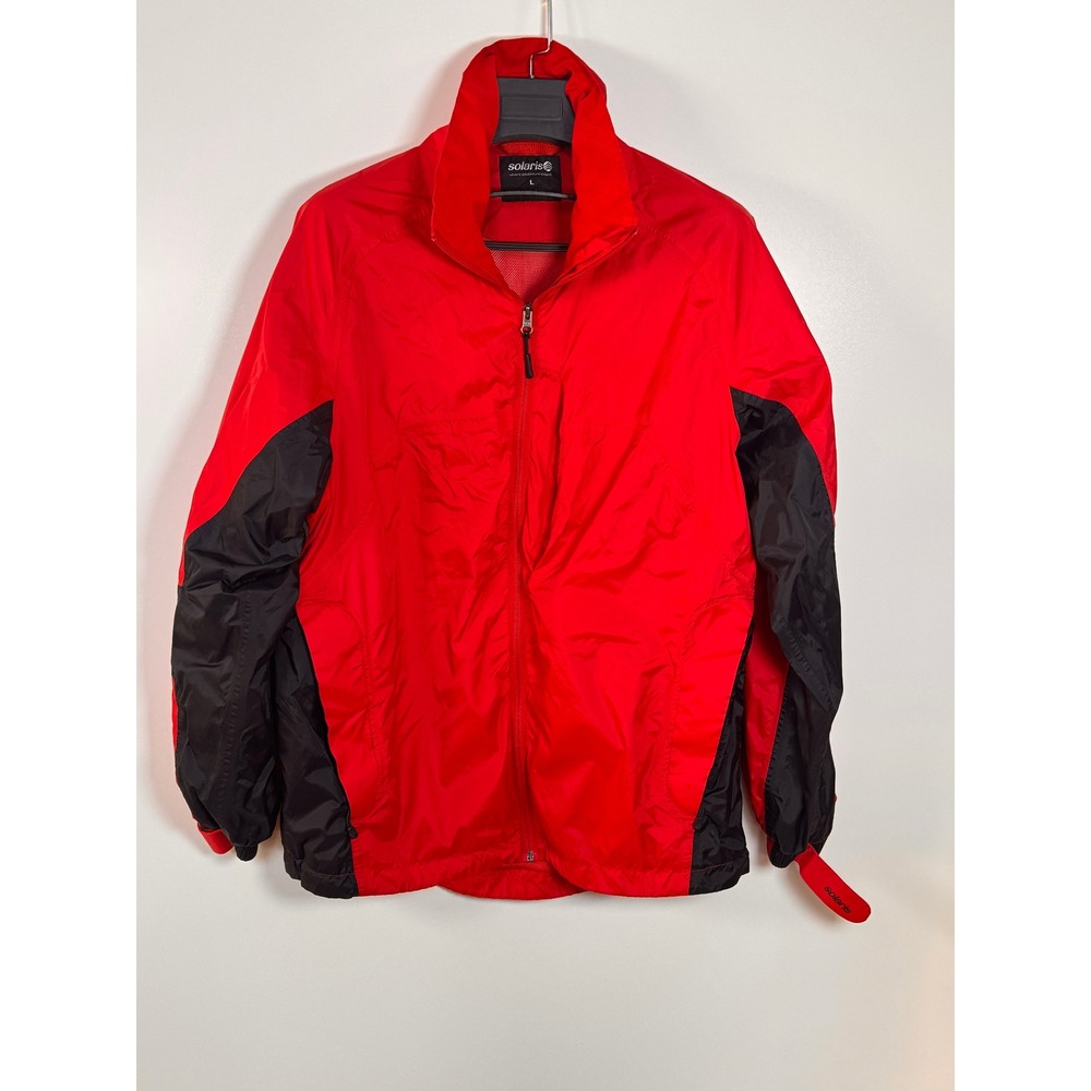 Solaris Men's Red Black Colorblock Lightweight Full Zip Jacket Size L‎